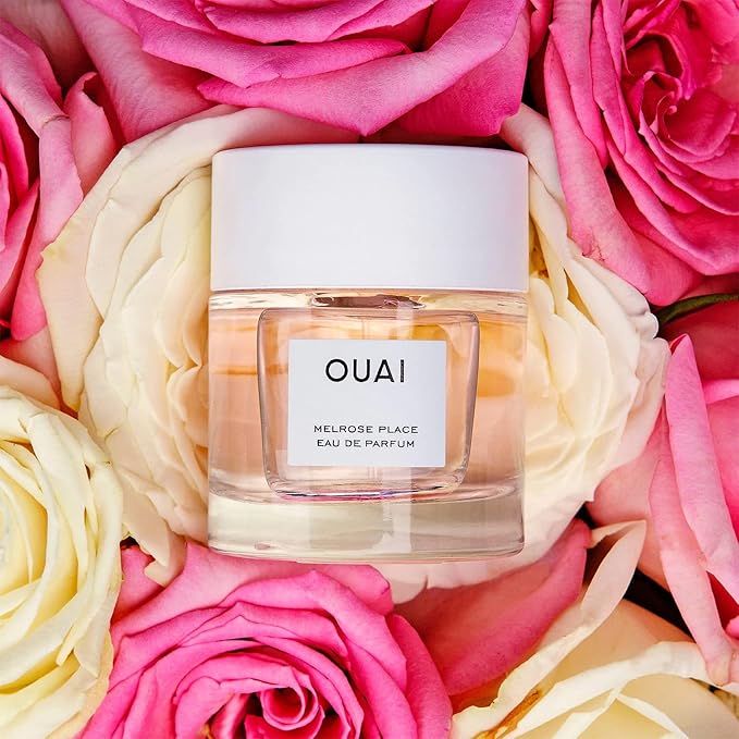 OUAI Melrose Place Eau de Parfum Set - Elegant Womens Perfume for Everyday Wear - Fresh Floral Scent, Notes of Champagne, Bergamot & Rose with Hints of Cedarwood & Lychee (2 Count, 0.34 Oz/1.7 Oz)