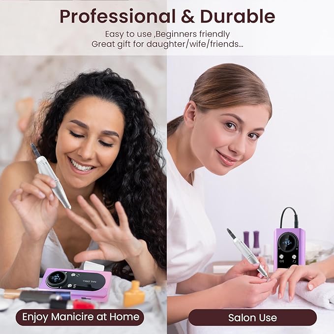 45000 RPM Nail Drill Machine Cordless, Rechargeable Electric Nail File Machine Professional Drill Tools for Acrylic Nails Gel Salon Manicure Pedicure