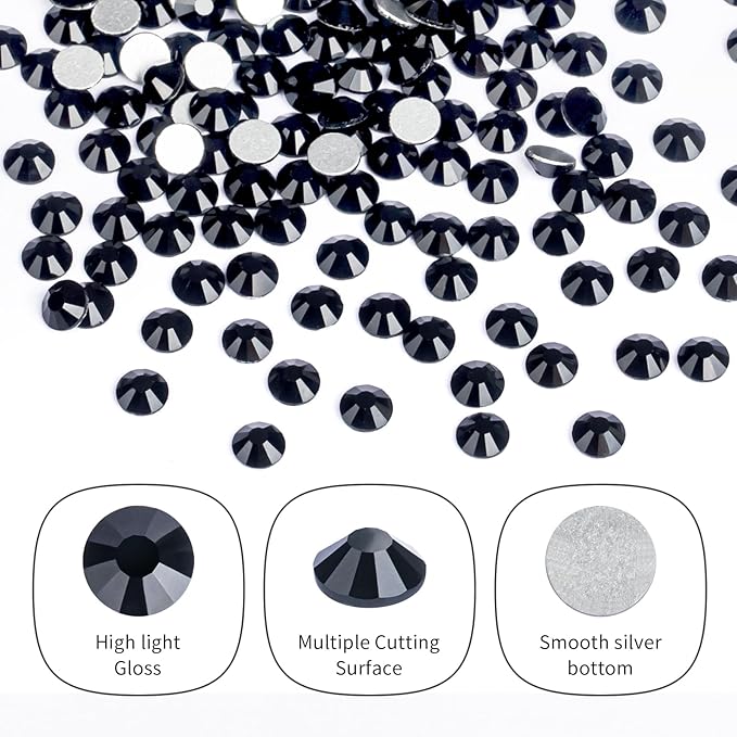 10000PCS Black Rhinestones Bulk, Flat Back Crystal Glass Stone Round Gems,SS20, 4.6-4.8mm