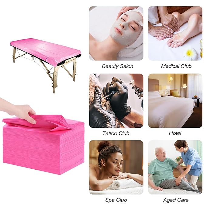 200Pcs Disposable Bed Sheets,31''x71'' Waterproof Massage Table Sheet Protector Non Woven Fabric Bed Cover for Massage Therapy Tattoo Beauty Salon Hotels Esthetician (White) (pink200pcs)