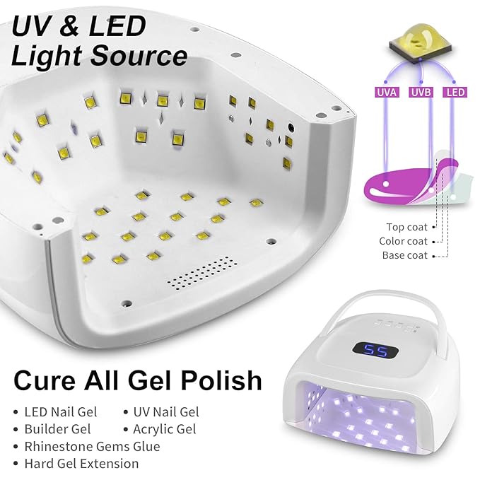 60W Rechargeable UV LED Nail Lamp, Faster Wireless Nail Dryer Gel Polish Light 42 Beads & Portable Handle, Professional Curing Lamp For Fingernail and Toenail, Auto Sensor & Quick Dry Nail Machine