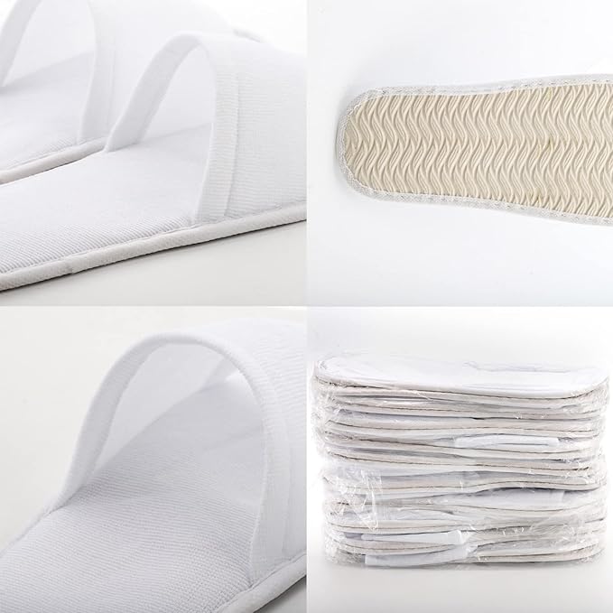 Frcctre 20 Pairs Disposable Slippers, Open Toe Comfortable Cotton Disposable Spa Slippers, Bulk Unisex Non-Slip Disposable Guests Slippers for Home Hotel Travel Train Use, White