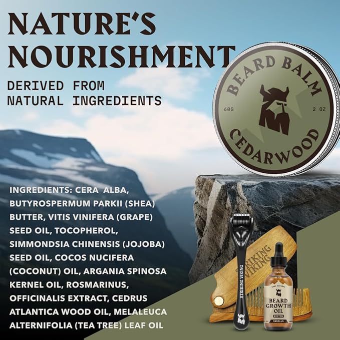 Striking Viking Beard Balm for Men – Light Hold, Cedar, 2 Oz - Leave-in Beard Conditioner with Shea Butter, Tea Tree, Argan & Jojoba Oils - Smooth, Shape, Moisturize & Soften Coarse, Dry Facial Hair