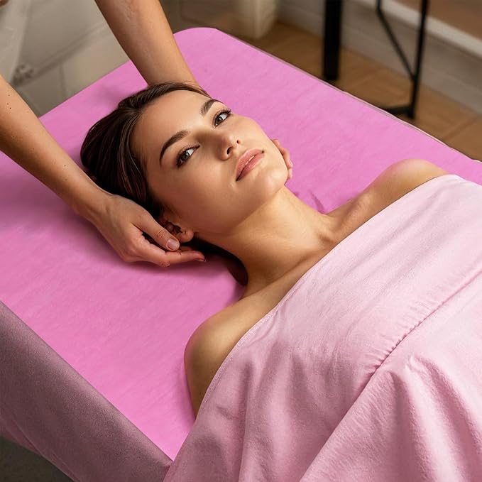 100 Pcs 31.5" x 71" Disposable Bed Sheets Waterproof Massage Table Sheets Non Woven Fabric SPA Bed Cover (Pink)