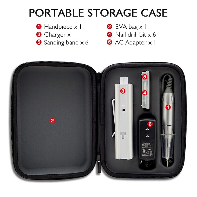 AZ GOGO Efile Nail Drill Machine, 30000 RPM Professional Portable Nail Drill for Acrylic Nails - E-File Manicure/Pedicure Kit with EVA Bag (White)