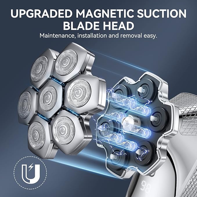 7D Head Shaver kensen 2024 Upgrade Head Shavers for Bald Men, Detachable Electric Razor with Beard Nose Hair Trimmer, Waterproof Wet/Dry Mens Grooming Kit, LED Display, USB Rechargeable, Gift Trave