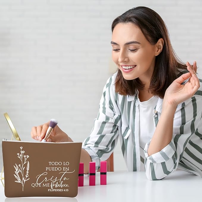 10Pcs Christian Gifts for Women Religious Cosmetic Bags Inspirational Bible Verse Pencil Pouch Canvas Makeup Bags Bulk with Zipper for Mother Sister Church Favors