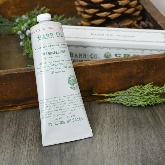 BARR-CO. Fir & Grapefruit Hand & Body Cream, Woody Citrus Scent, Body Cream for Dry Cracked Skin, Suitable for Aging Crepey Skin, Moisturizing Shea Butter Cream, 3.4 oz