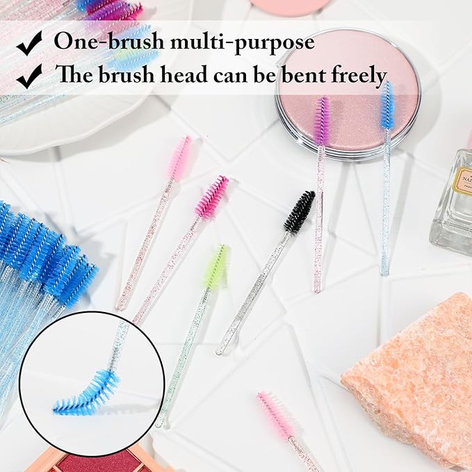 Skylety 1000 Pcs Disposable Mascara Wands Bulk Mascara Eyelash Brush Spoolies Makeup Applicator Eyelash Wands for Eye Lash Extension, Eyebrow Comb, 3.9 x 0.2 x 0.3 Inch (Colorful,Glitter)