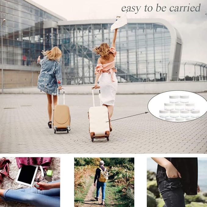 ZEJIA 5 Gram Sample Containers with Lids, Mini Makeup Containers, Empty Plastic Travel Cosmetic Containers with Labels(50 Count, White Lid)