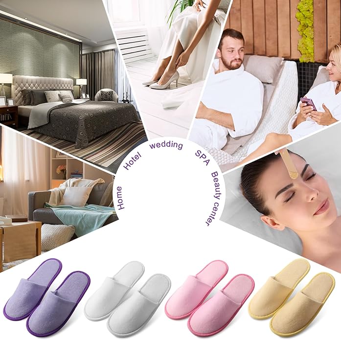 Geyoga 12 Pair Disposable House Slippers for Guests Non Slip Disposable Slippers for Spa Travel Hotel Shoeless Home Bride Bathroom Bedroom