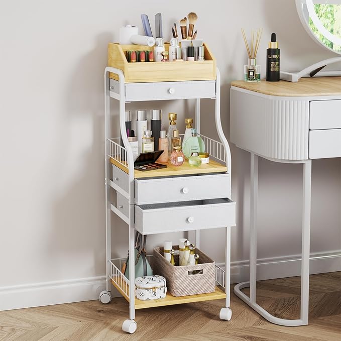 HapiRm Floor Makeup Organizer Storage - Vanity Skincare Make Up Organizers and Storage with Drawers, Cosmetics Display Cases Holder for Skin Care Nail Polish Perfume Makeup Brush