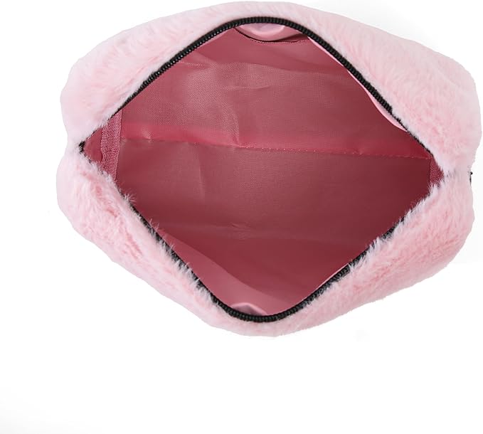 Juicy Couture Women's Cosmetics Bag - Travel Makeup and Toiletries Clutch Wedge Pouch, Pink Long Fur