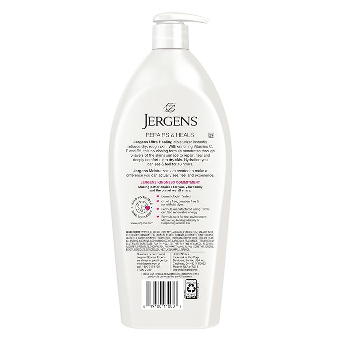 Jergens Ultra Healing Dry Skin Lotion, Hand and Body Moisturizer for Quick Absorption into Extra Dry Skin with Hydralucence Blend, Vitamins C, E and B5, 32oz