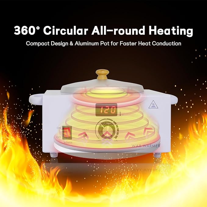 600ML Portable White Wax Warmer for Painless Hair Removal, Fast Temperature Adjustable Heater with Large Pot for Facial, Skin, and Body Spa Equipment