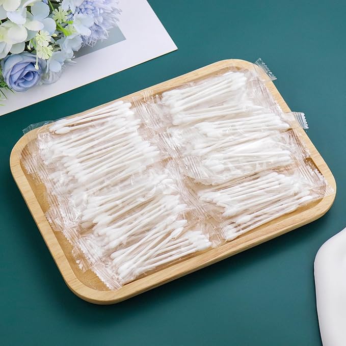 100 Pack Cotton Swabs, Individually Wrapped Cotton Swab, Individually Wrapped Double Tipped Paper Sticks for Ear, Make-up(4pcs per Bag,100 Bags,Round+Pointed Shape)