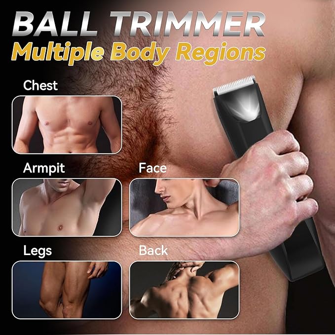 VIKICON 2-in-1 Manscape Trimmer & Shavers for Men: No-Nick Full Body Electric Razor for Pubic, Balls, Back Hair w/Dual-Head Trimmer & Foil Blades - Waterproof Groomer Kit w/Light, Travel Lock & Pouch
