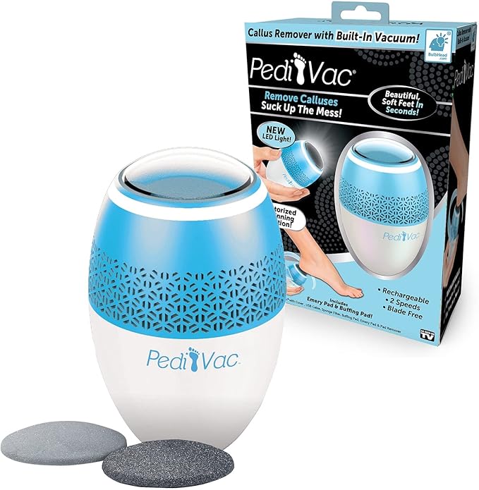 As Seen On TV Electric Callus Remover + Built-In Vacuum Sucks Up Shavings,Gently Removes Calluses & Dry Skin in Seconds, Mess-Free, Spins at 2000 RPMs, LED Light, 2 Speed Settings, 3.5"x 2.5"