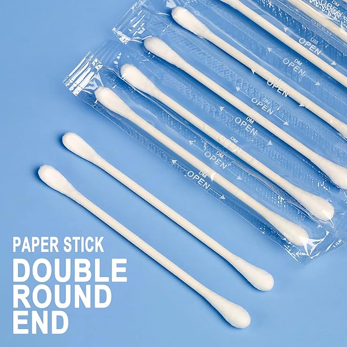 1000 Pack Cotton Swabs, Individually Wrapped Cotton Swab, Individually Wrapped Double Tipped Paper Sticks for Ear, Make-up(Double Round End)