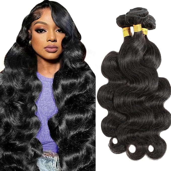 12A Body Wave Bundles Human Hair 28 30 32 Inch 100% Unprocessed Brazilian Virgin Hair 3 Bundles Human Hair Body Wave Quick Weave Bundles Real Human Hair Extensions Natural Black