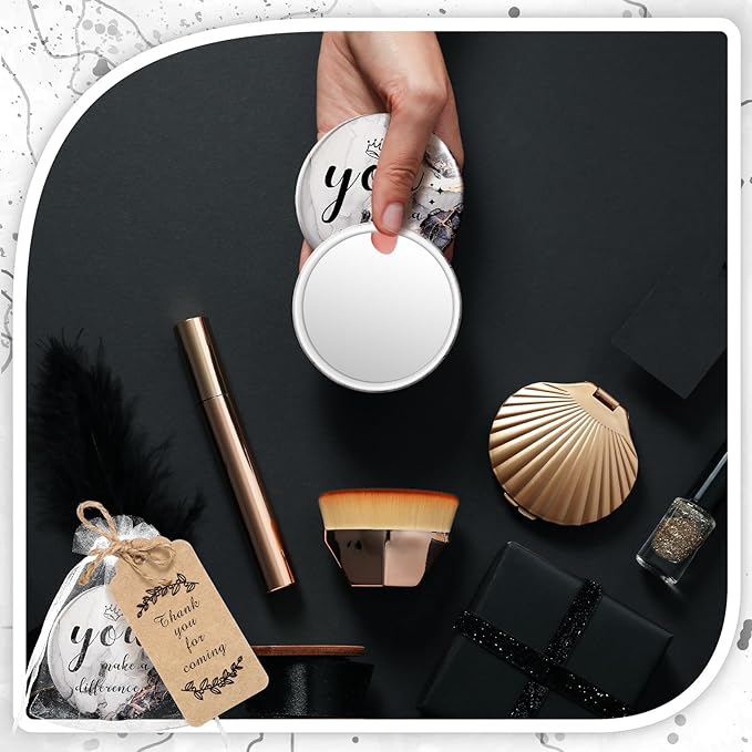 Tradder 50 Sets Compact Mirrors Bulk Women Gifts Inspirational Appreciation Employee Gifts Small Purse Pocket Makeup Mirrors for Mother's Day Coworker Nurse Bridal Souvenir Bags(Black)