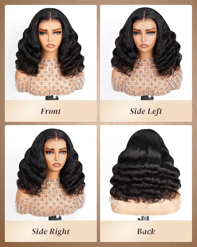 Arabella 5x6 Bob Wig Human Hair Loose Curly Bob Wig Glueless Wigs Human Hair 210% Density Pre-Cut Lace Wigs Pre Bleached Tiny Knots Lace Front Wig Human Hair (14inch, Loose Curly Wave Bob)