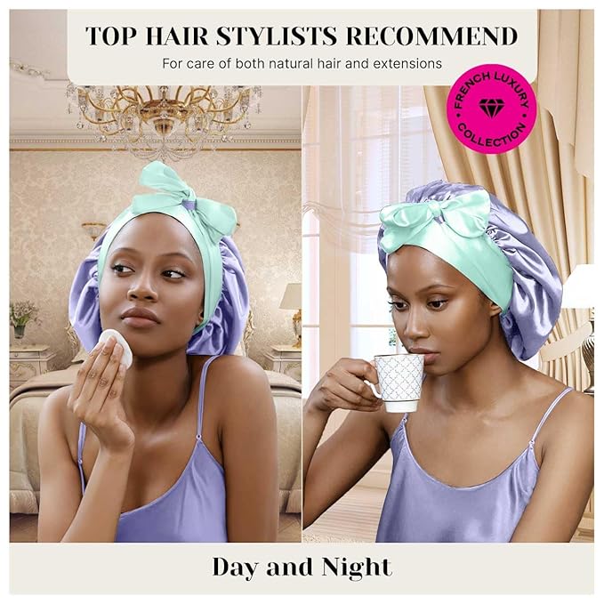 100% Mulberry Silk Bonnet for Sleeping Women with Curly Hair – Alternative to Double Layer Satin Bonnet with Tie Band Premium Silk Hair Wrap for Sleep with Wonder Loop