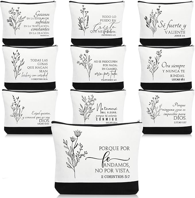 10Pcs Christian Gifts for Women Religious Cosmetic Bags Inspirational Bible Verse Pencil Pouch Canvas Makeup Bags Bulk with Zipper for Mother Sister Church Favors