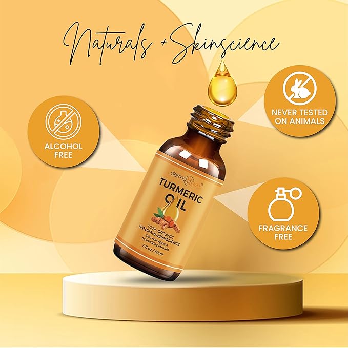 Organic Turmeric Oil for Skin Lightening – Turmeric Face Oil for Dark Spots, Anti-Aging & Hydrating Dry Skin – Glow Moisturizer for Face, Neck & Eyes (2 FL OZ / 60 ML)