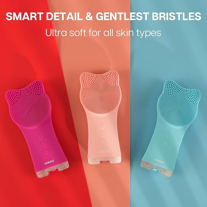 MIA Facial Cleansing Brush, Waterproof Rechargeable Face Cleansing Brush, with Soft Silicone and Adjustable Sonic Vibration, for Deep Cleansing Gentle Exfoliating and Massaging (Blue)