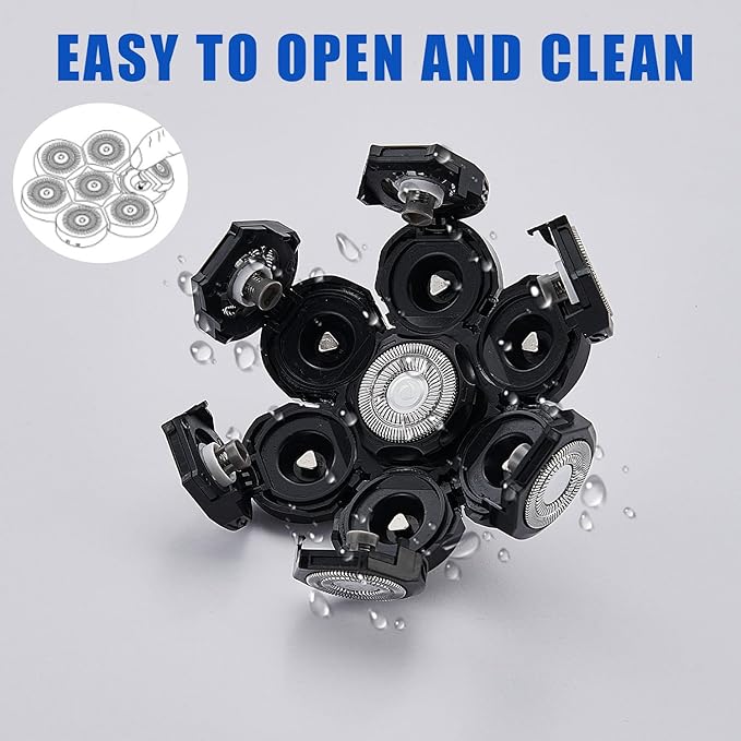 7 Head Shaver Replacement Razor Heads for Many Brands Bald Men's Electric Foil Shaver Replacement,Universal Shaver Replacement Blades for Electric Razor for Men Bald and Face (Black 7 Head/2PCS)