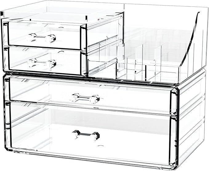 2 Pack Clear Cosmetic Organizer Countertop,Stackable 8 Drawer Acrylic Makeup Organizer and Skincare Organizer,Cosmetic Storage Organizer for Skin Care,Beauty Product,Perfume Organizers for Vanity