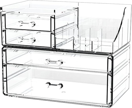 2 Pack Clear Cosmetic Organizer Countertop,Stackable 8 Drawer Acrylic Makeup Organizer and Skincare Organizer,Cosmetic Storage Organizer for Skin Care,Beauty Product,Perfume Organizers for Vanity