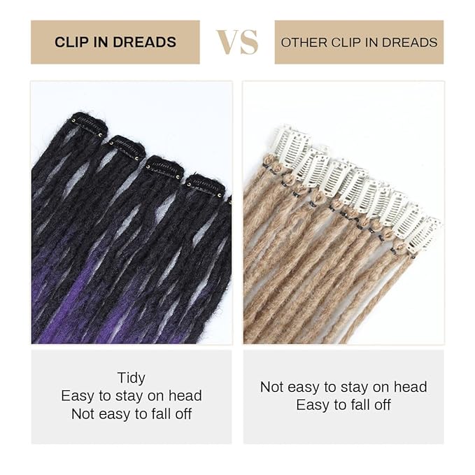 20 Strands 5 Clips In Dreadlock Extensions, 24 inch Ombre Purple Synthetic Clip In Dreads Extensions for Woman