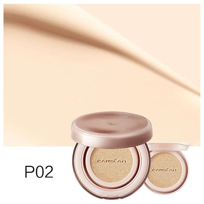 Moisture Air Cushion Cream Face Foundation Makeup, Lightweight, Full Dewy Coverage, Builable Glow, Finish Foundation with Hyaluronic acid, P02 Fair For Dry Skin (Refill Included)
