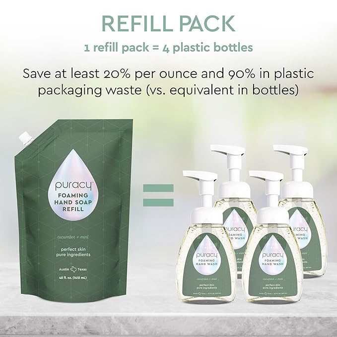 Puracy Foaming Hand Soap - Plant-Powered Natural Hand Soap As Seen on TikTok, Non-Toxic, Sulfate-Free Liquid Soap, Moisturizing Foam Handwash Liquid (Cucumber & Mint, 12 fl oz, 3-Pack)