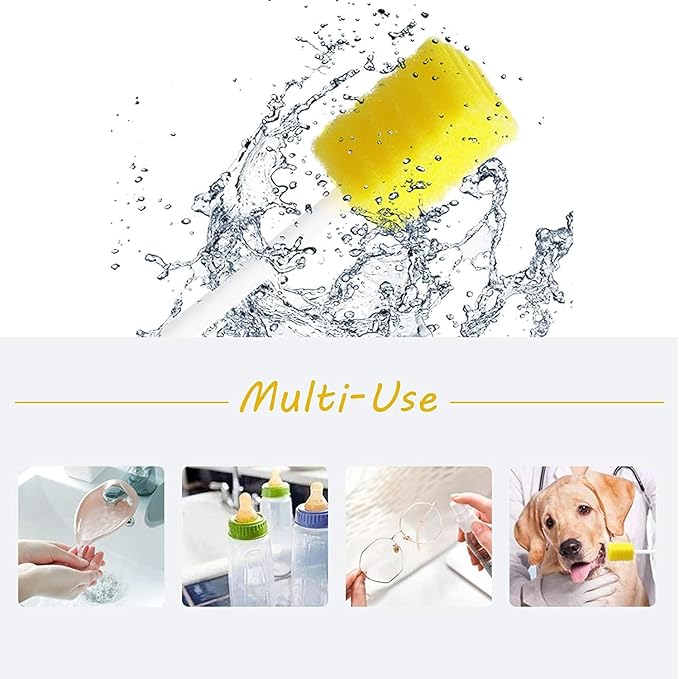 100 Pack Disposable Oral Swabs, Sterile Dental Sponge Swabsticks Unflavored for Mouth & Gum Cleaning - Yellow