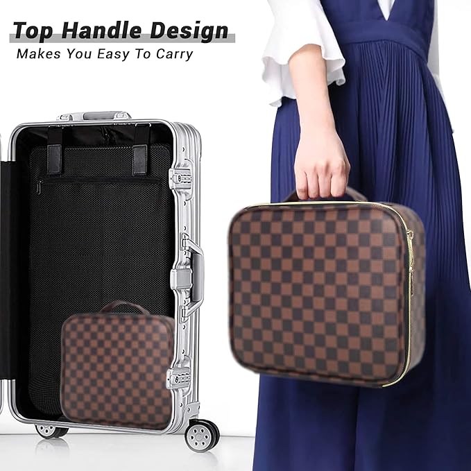 Checkered Makeup Bag, Portable Makeup Bag with Adjustable Partition, Cosmetic Bags for Women Toiletry Travel Organizer Portable Make Up Bags for Christmas Birthday Gifts