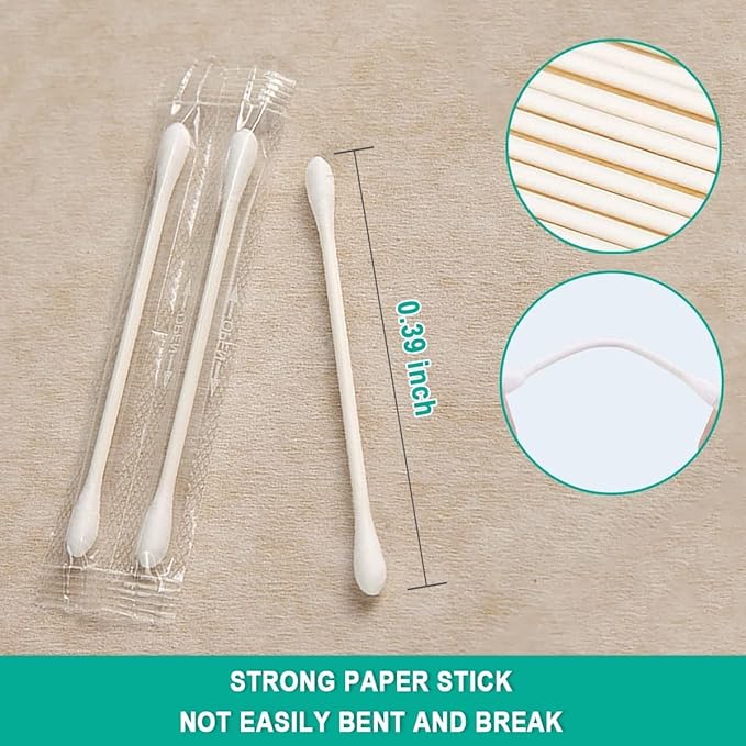 1000 Pack Cotton Swabs, Individually Wrapped Cotton Swab, Individually Wrapped Double Tipped Paper Sticks for Ear, Make-up(Double Round End)