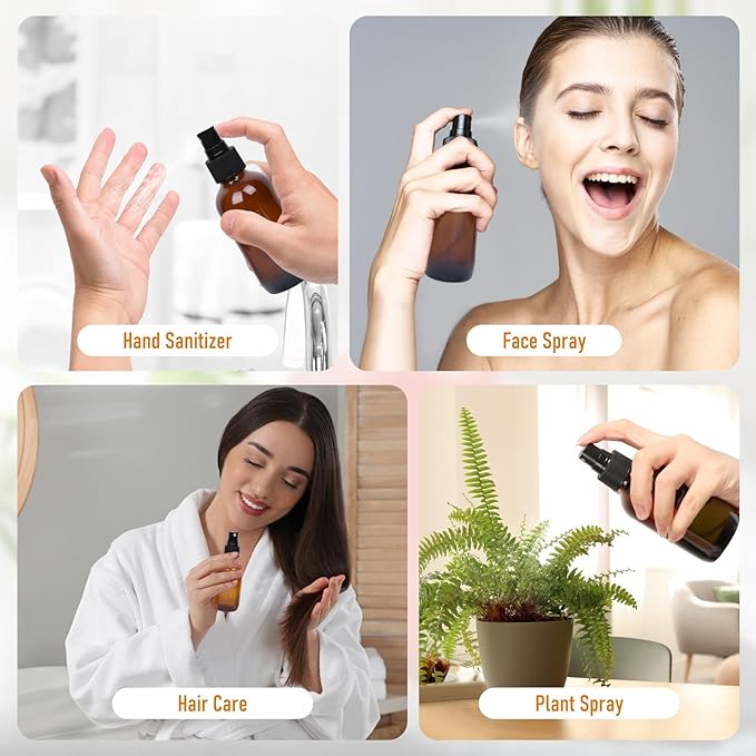 120ml Glass Spray Bottles with Fine Mist Sprayer 16Pack, Small Amber Glass Spray Bottles 4 oz for Perfumes,Cleaning Products,Pet Spray (4fl.oz, Set of 16)