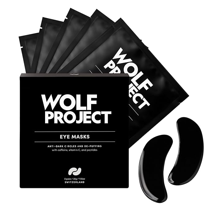 Wolf Project Under Eye Patches (5 pairs) For Dark Circles, Puffy Eyes, and Wrinkles - With Caffeine, Vitamin C and Peptides. Under Eye Masks Reduce Tired Eyes And Under Eye Bags