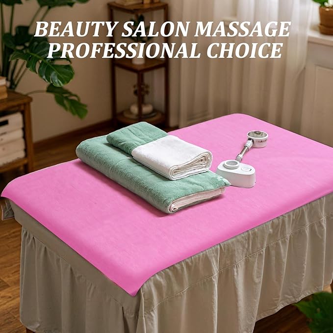 100 Pcs 31.5" x 71" Disposable Bed Sheets Waterproof Massage Table Sheets Non Woven Fabric SPA Bed Cover (Pink)