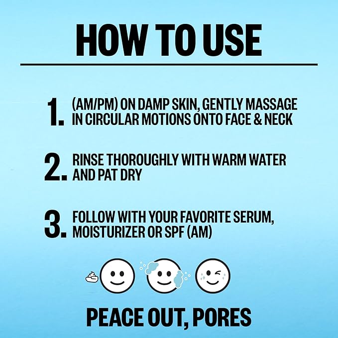 PEACE OUT Skincare Pore Perfecting Cleanser, Daily Exfoliating Face Cleanser with Salicylic Acid & Niacinamide (4 fl oz)