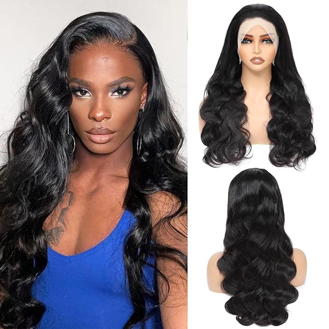 13x6 HD Lace Front Wigs Human Hair Body Wave 13x6 Lace Frontal Wig Pre Plucked Bleached Knots With Baby Hair 180 Density Brazilian Human Hair Wigs for Women Natural Black 20 Inch