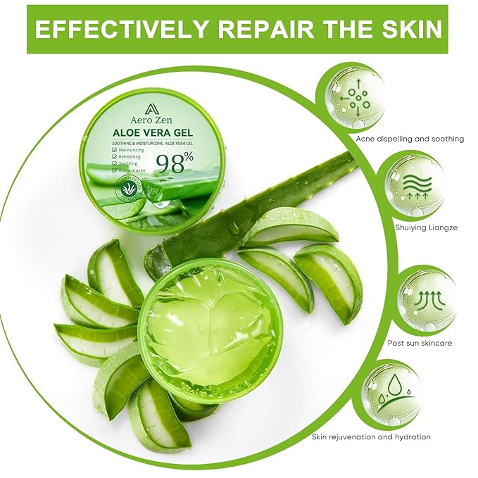 Organic Aloe Vera Gel for Face & Body Made within 12 Hours of Harvest, 98% Pure Aloe Vera Gel for Skin,Scalp,& Hair, Soothing Aloe Face Moisturizer,Multipurpose Skin Care(10oz)
