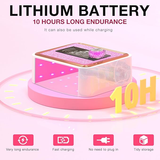 268W Cordless UV Nail Lamp, Rechargeable UV Light for Gel Nails with Unique Knob, New Dual Lamp Beads & Sparkling Rhinestones Diamond, Professional Nail Dryer for Nail Salon & Home (Pink)