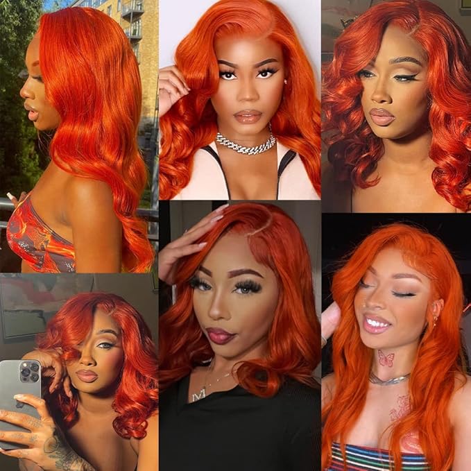 Human Hair Body Wave Bundles with 13x4 Lace Front Closure #350 Ginger Orange Hair Extensions Natural Wave Brazilian Human Hair Bundles 14 16 18 Inch with Closure 12