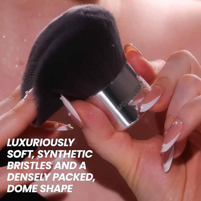 Wonderskin Kabuki Brush - Round Top Bronzer Brush for Face & Body - Ultra-Soft Bristles for Liquid, Pressed, Loose Foundation or Setting Powder Makeup