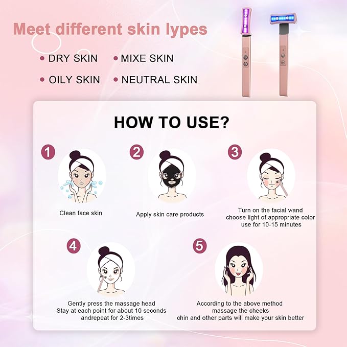 Red Light Therapy for Face, 6 in 1 LED Light Therapy Eye Equipment for Skin,Face Wand with Facial Massager, Skincare Facial Wand,Vibration, Thermal, Microcurrent,Portable Beauty Tools