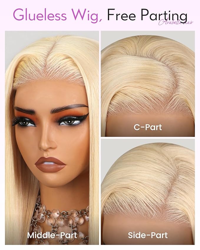 Arabella 5x6 Ready to Go Glueless Wigs Human Hair 210% Density 613 Blonde Bob Wig Human Hair 613 Lace Front Bob Wig Human Hair Pre-Cut Lace Glueless Wigs Human Hair (12inch, 5x6 Glueless Bob)